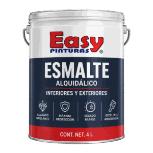Esmalte Alquidálico Easy de acabado brillante para interiores y exteriores, envase de 4 litros.